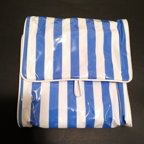 NWOT Estee Lauder Vinyl Travel Case, Blue & White Stripes - Picture 1 of 9